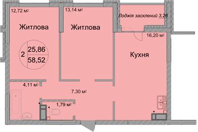 2-комнатная 58.52 м² в ЖК Святобор от 26 625 грн/м², Киев