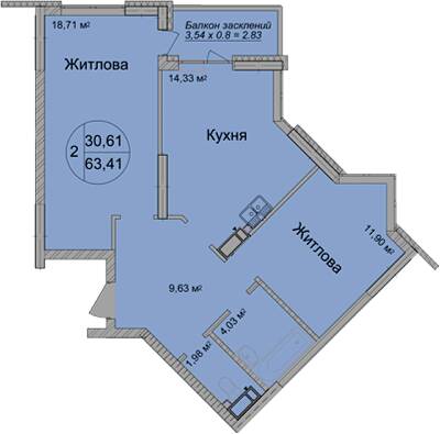 2-комнатная 63.41 м² в ЖК Святобор от 29 800 грн/м², Киев