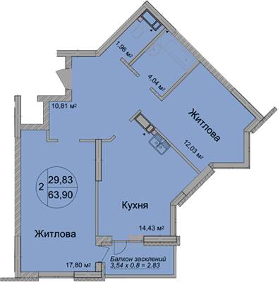 2-кімнатна 63.9 м² в ЖК Святобор від 34 850 грн/м², Київ