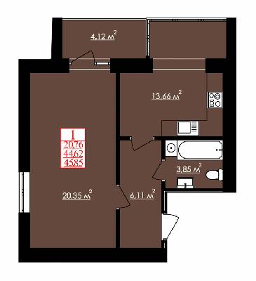 1-комнатная 45.85 м² в КД Семейный от 12 450 грн/м², Ивано-Франковск