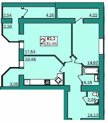 2-кімнатна 83.3 м² в ЖК Левада від 8 000 грн/м², Хмельницький