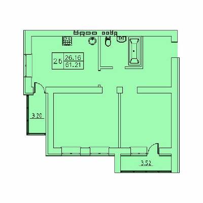 2-комнатная 61.21 м² в ЖК Городок от застройщика, Сумы