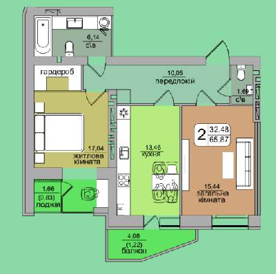 2-кімнатна 65.87 м² в ЖК Green's від забудовника, Вінниця