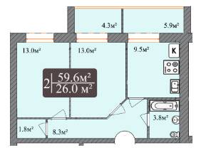 2-комнатная 59.6 м² в ЖК Dream Park от 12 000 грн/м², Хмельницкий