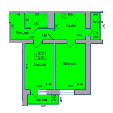2-комнатная 48.9 м² в ЖК Диамант от застройщика, г. Каменец-Подольский