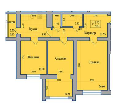 3-комнатная 78 м² в ЖК Диамант от застройщика, г. Каменец-Подольский