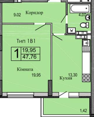 1-кімнатна 47.76 м² в ЖК River House від 19 000 грн/м², м. Українка
