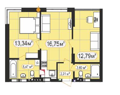 2-кімнатна 54.26 м² в ЖК 7'я від 24 000 грн/м², с. Щасливе