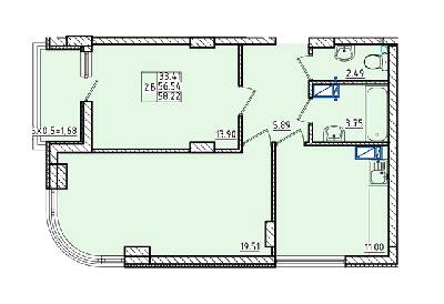 2-кімнатна 58.22 м² в ЖК Кольоровий бульвар від 18 100 грн/м², м. Чорноморск