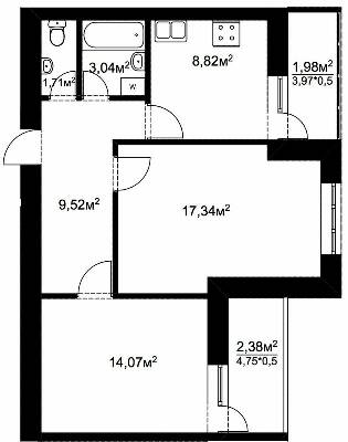 2-кімнатна 58.86 м² в ЖК Подворье від 12 500 грн/м², с. Подвірки