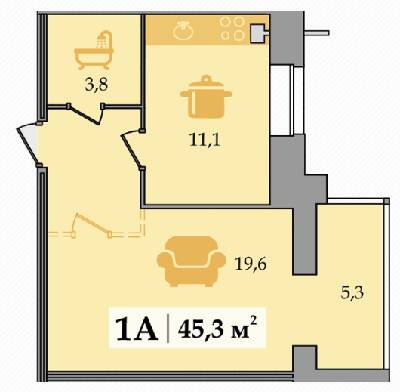 1-комнатная 45.3 м² в ЖК Счастливый от застройщика, Днепр