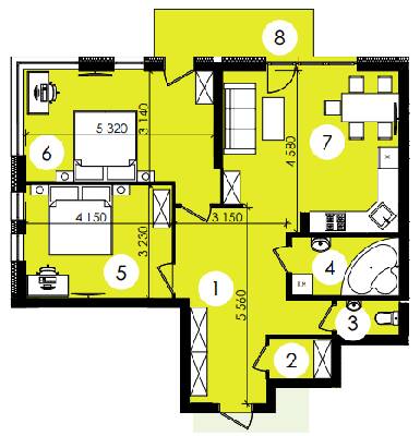 2-комнатная 81.36 м² в ЖК Royal Park от 15 500 грн/м², г. Дубляны