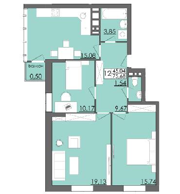 3-кімнатна 75.68 м² в ЖК Родинна казка від 12 500 грн/м², Чернівці