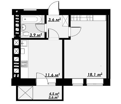 1-кімнатна 40.8 м² в ЖК Bridge Town від 18 400 грн/м², Рівне