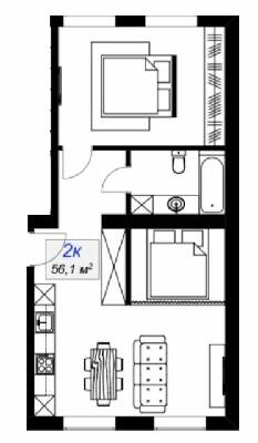 2-комнатная 56.1 м² в ЖК Слобожанский от 15 400 грн/м², пгт Слобожанское