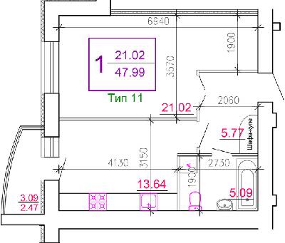 1-комнатная 47.99 м² в ЖМ Подолье от 21 250 грн/м², Винница