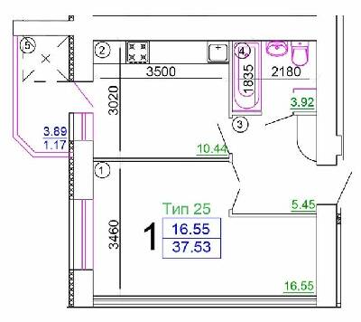 1-комнатная 37.53 м² в Мкрн Академический от 15 850 грн/м², Винница