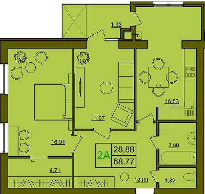 2-комнатная 66.77 м² в ЖК Лавровий от застройщика, Ровно