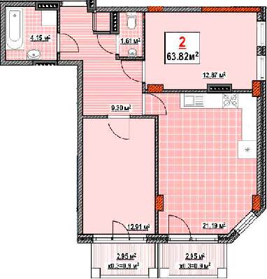 2-кімнатна 63.82 м² в КБ Консул від 34 700 грн/м², Одеса