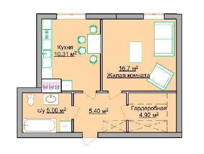 1-комнатная 41.7 м² в ЖК на ул. Мандрыковская, 134, 136 от 15 900 грн/м², Днепр