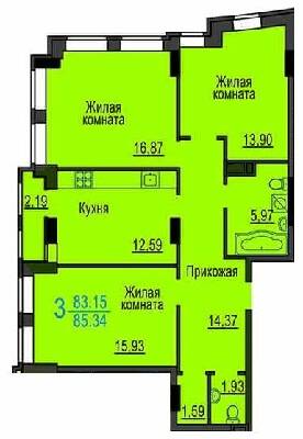 3-кімнатна 85.34 м² в ЖК Меридіан від 13 550 грн/м², Харків