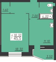 1-комнатная 45.5 м² в ЖК Счастливый от застройщика, г. Городок