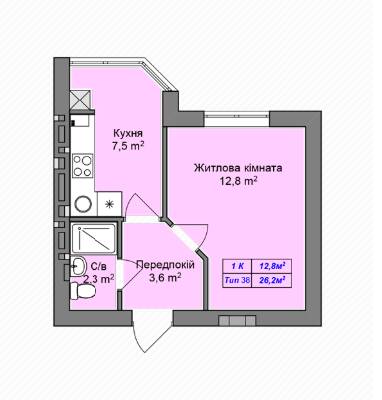 1-кімнатна 26.2 м² в ЖК Празький квартал 2 від забудовника, с. Петропавлівська Борщагівка