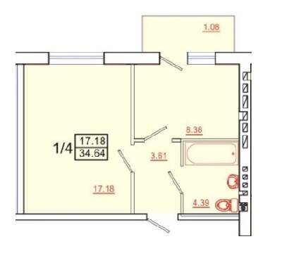 1-комнатная 34.64 м² в ЖК Городок Северный от 8 400 грн/м², Хмельницкий