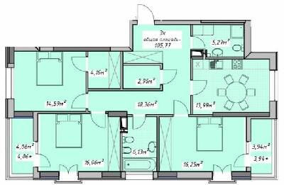 3-кімнатна 105.77 м² в ЖК Otrada Sky від забудовника, Одеса