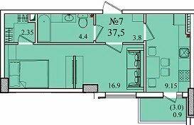 1-комнатная 37.5 м² в ЖК Восход от застройщика, Одесса