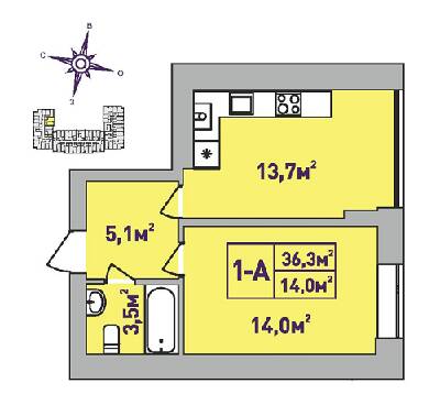 1-комнатная 36.3 м² в ЖК Центральный-Премиум от 22 400 грн/м², г. Ирпень