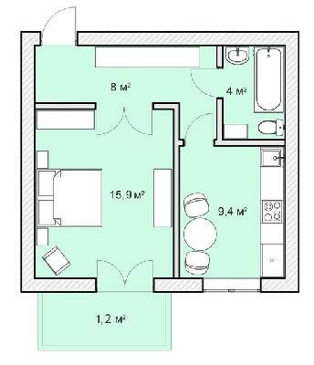 1-кімнатна 38.5 м² в ЖК Покровський Двір від 15 800 грн/м², смт Чабани