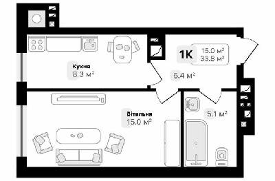 1-кімнатна 33.8 м² в ЖК Auroom City від 19 000 грн/м², Львів