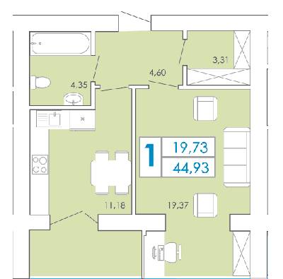 1-кімнатна 44.93 м² в ЖК Срібні озера комфорт від 10 000 грн/м², Хмельницький