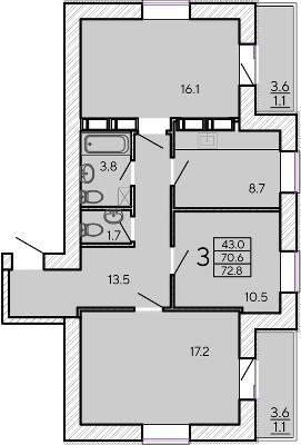 3-кімнатна 72.8 м² в ЖК ZerNova від 17 500 грн/м², Харків