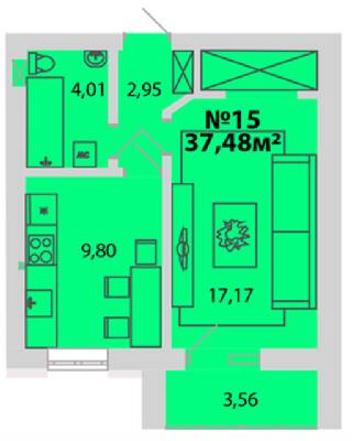 1-кімнатна 37.48 м² в ЖМ Веселка від 15 000 грн/м², Вінниця