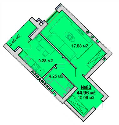 1-кімнатна 44.96 м² в ЖМ Веселка від 15 000 грн/м², Вінниця