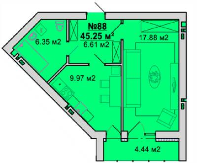 1-комнатная 45.25 м² в ЖМ Радуга от 15 000 грн/м², Винница