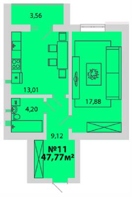 1-кімнатна 43.97 м² в ЖМ Веселка від 15 000 грн/м², Вінниця