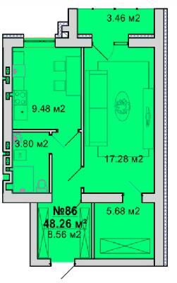 1-кімнатна 48.26 м² в ЖМ Веселка від 15 000 грн/м², Вінниця