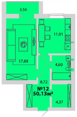 1-комнатная 50.13 м² в ЖМ Радуга от 15 000 грн/м², Винница