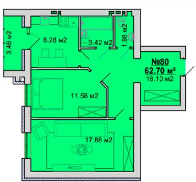 2-кімнатна 62.7 м² в ЖМ Веселка від 15 000 грн/м², Вінниця