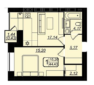 1-кімнатна 43.75 м² в ЖК Golden House від 26 800 грн/м², Вінниця