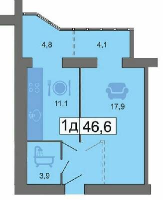 1-комнатная 46.6 м² в ЖК River Park от 21 300 грн/м², Днепр