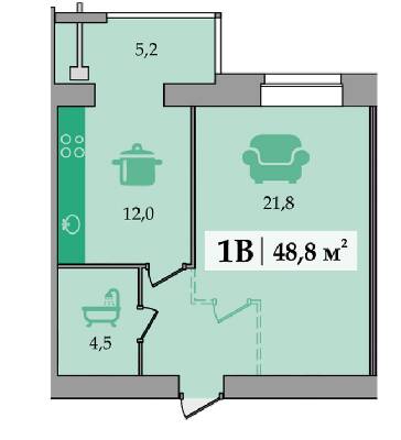 1-кімнатна 48.8 м² в ЖК Щасливий від забудовника, Дніпро