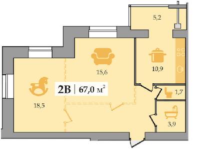 2-комнатная 67 м² в ЖК Счастливый от 15 800 грн/м², Днепр