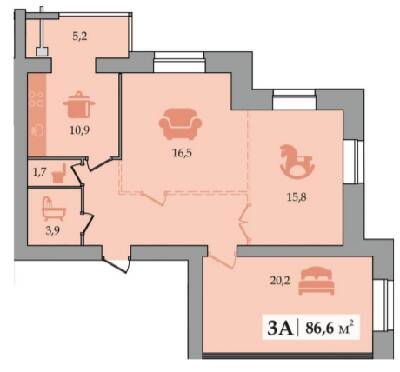 3-кімнатна 86.6 м² в ЖК Щасливий від забудовника, Дніпро