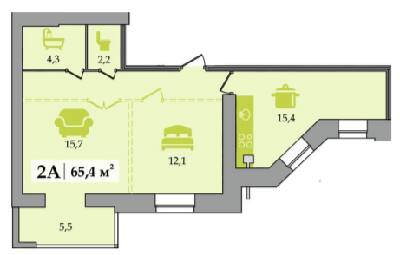 2-комнатная 65.4 м² в ЖК Счастливый от 15 800 грн/м², Днепр