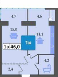 1-комнатная 46 м² в ЖК Днепровская Брама от 14 500 грн/м², пгт Слобожанское