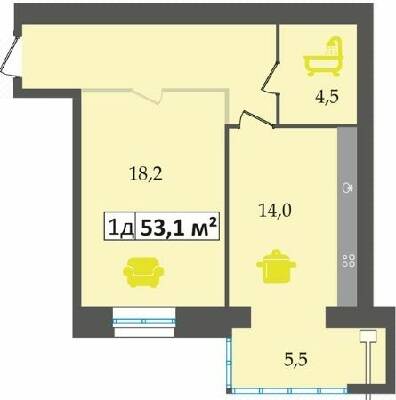 1-комнатная 53.1 м² в ЖК Днепровская Брама от 14 500 грн/м², пгт Слобожанское